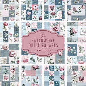 Quilt Quadratisch Clipart Bundle, Shabby Chic Patchwork Quilt Block Muster Clipart, digitaler Download kommerzielle Nutzung, digitale Scrapbook Papier JPG