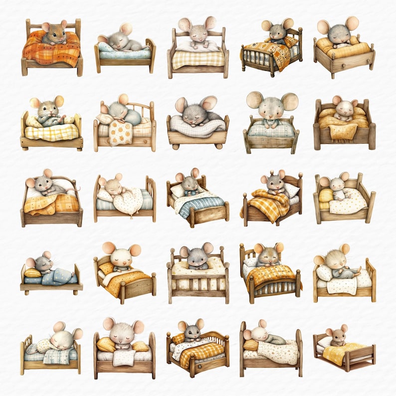 Sleep Pattern Mouse Sleeping Mouse Clipart, Watercolor Baby Mouse, PNG JPEG (digital ...