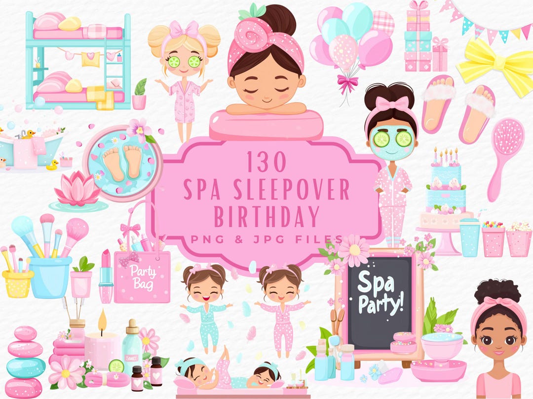 Spa Sleepover Clipart Bundle, 130 Birthday Girls Pajama Party Clipart ...
