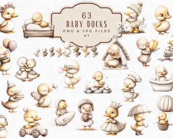Watercolor Duckling Clipart Bundle, Baby Shower Illustration (Digital Download)