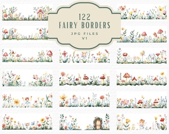 Fairy Garden Clipart Borders Bundle, 30 Watercolor Fairytale Fantasy Magical Flower Fairies Border Clipart, Digital Download Commercial Use