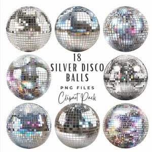 Silber Disco Ball Clipart Bundle | 18 Retro Party Spiegel Ball Clipart | Digitaler Download | Kommerzielle Nutzung | Einladungs-Junk-Journal Clip Art