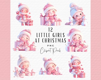 Watercolor Christmas Girl Clipart Bundle, Whimsical Xmas PNG (Digital Download)