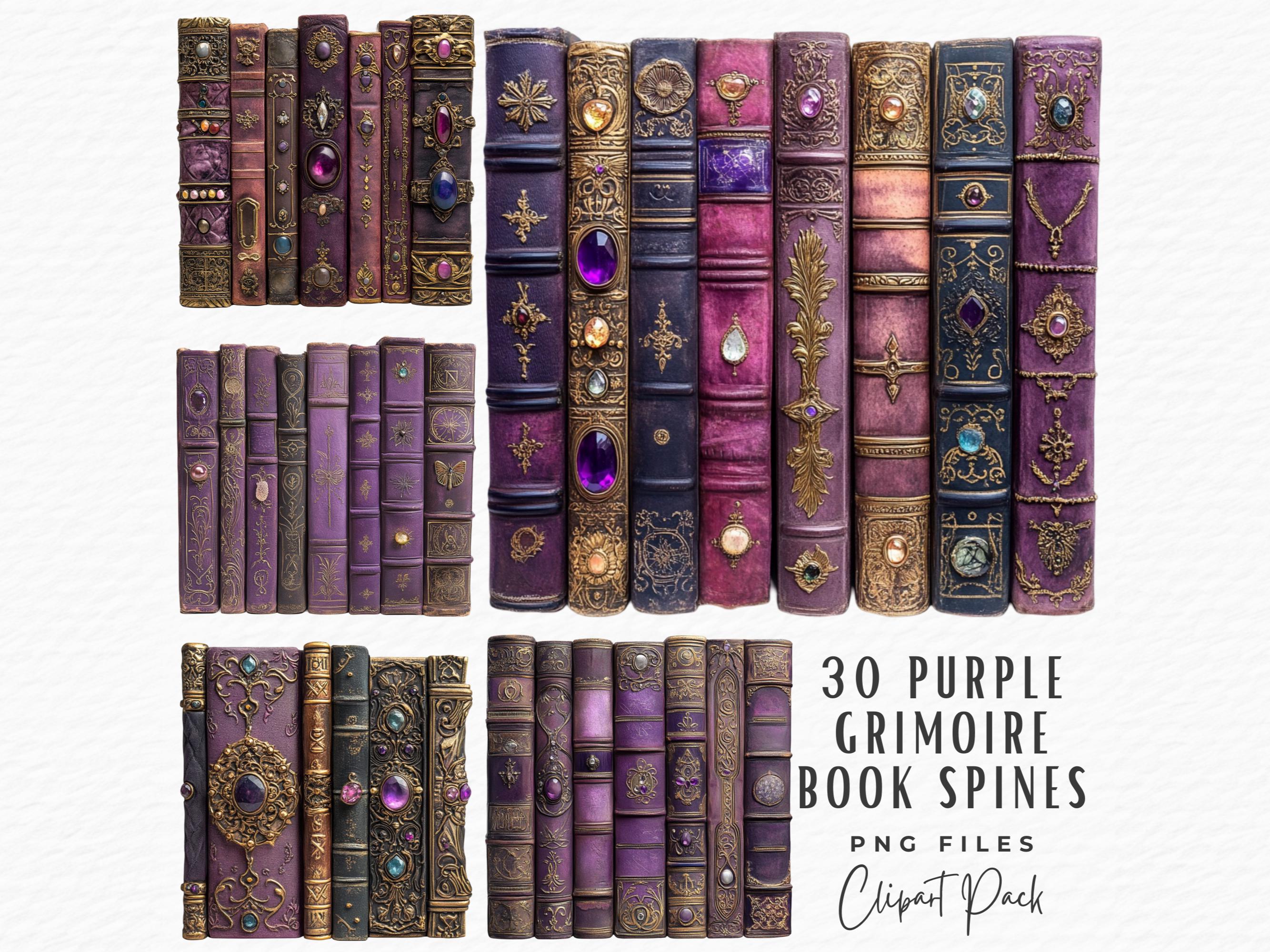 Purple Grimoire Book Spine Clipart: Vintage Ornate Scrapbook