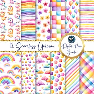 Baby Unicorn Seamless Pattern, Adorable Digital Backgrounds for Kids, Nursery Scrapbook, Vibrant Designs, Digital Download Commercial Use