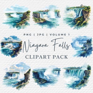 Niagara Falls Clipart, hochwertiges JPG, druckbares Aquarell, digitaler Download kommerzielle Nutzung, Bastelbedarf, Natur Clipart für Projekte