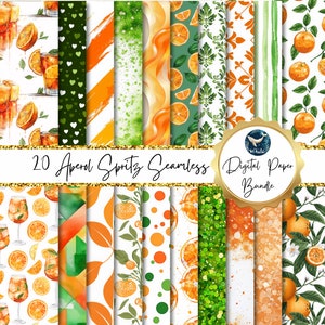 Aquarell Aperol Spritz Nahtlose Muster Digital Paper Pack | Digitaler Download JPEG | Oranges Sommer-Cocktailparty-Signatur-Alkohol-Getränk