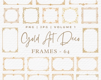 Gold Art Deco Frames Clipart, Vintage Elegant Borders (Digital Download)