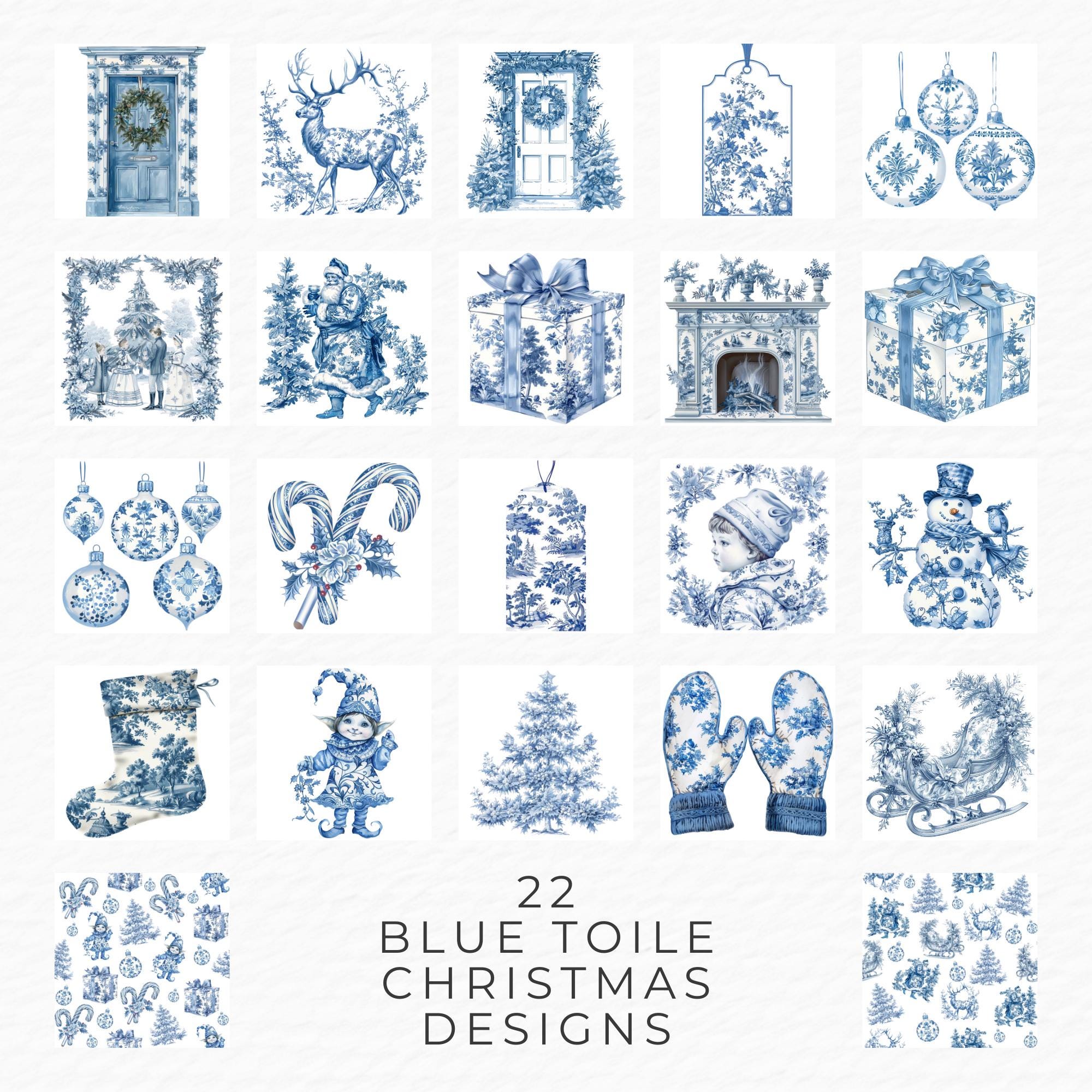 Christmas Toile Clipart | 22 Vintage Holiday Chinoiserie Blue & White ...