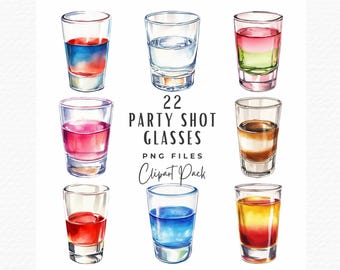 Shot Glass Clipart Bundle | Alcohol Party Shot Drinking Glass Clipart | Digital Download Gin Vodka Tequila Shot Glass Drinking Game Clipart