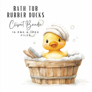 Pacchetto Clipart di paperelle di gomma nella vasca / Clip Art di paperelle di gomma per bambini con acquarello / Download digitale / Clipart di baby shower nella vasca da bagno