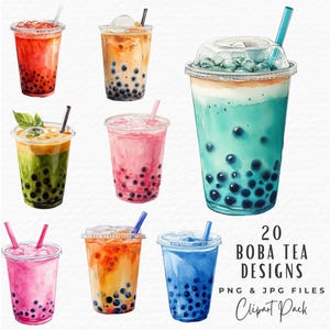 Bubble Tea Cute Boba Tea Clipart, Kawaii Boba Tea Milk Tea Clipart PNG JPG Clipart, Digital Download, Commercial Use, Junk Journal Scrapbook
