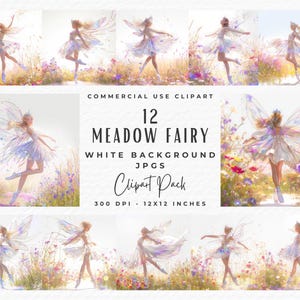 Wildblumen und Fee Clipart Bundle, 12 Aquarell Fantasy Fee Garten Clipart, magische Märchen Wiese Fee Clipart, digitaler Download