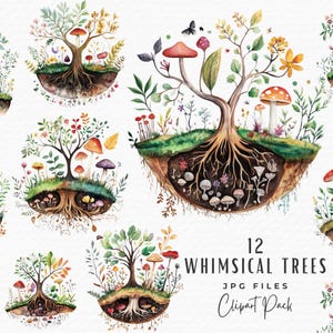 Watercolor Tree Clipart: Whimsical Tree of Life, Roots (Digital Download)