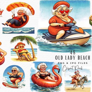 Stara Dama Plaża Clipart, Akwarela Wesoła Babcia Clipart, Zabawna Starsza Kobieta Seniorka Humorystyczna Plaża Zabawna Babcia Clipart, Pobieranie Cyfrowe