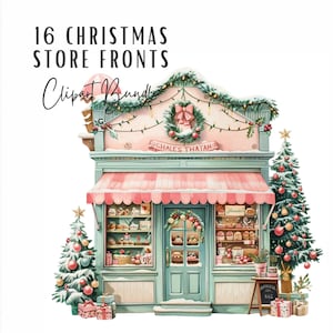 Pacote de Clipes de Vitrine de Natal | 16 Clipes de Loja de Natal de Inverno em JPG | Download Digital | Decoração de Loja de Natal em Papel Digital