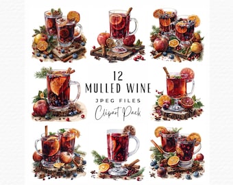 Watercolor Mulled Wine Clipart, Christmas Holiday Drinks (Digital Download)