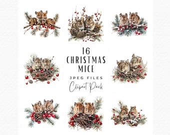 Watercolor Christmas Mice Clipart | Holiday Mouse Art (Digital Download)