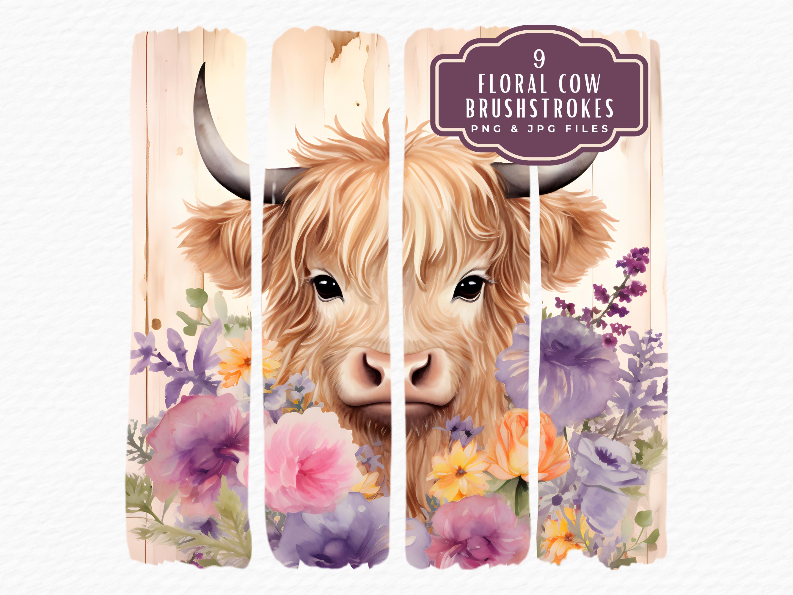 Highland Cow Clipart Bundle: Watercolor Pink Floral PNG (digital ...
