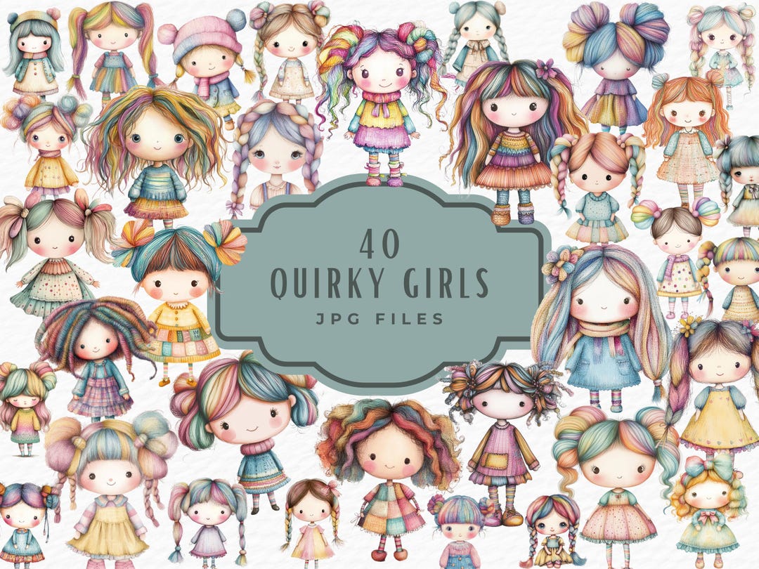 Quirky Girl Clipart, Cute Whimsical Pastel Watercolor Fashion Girl ...