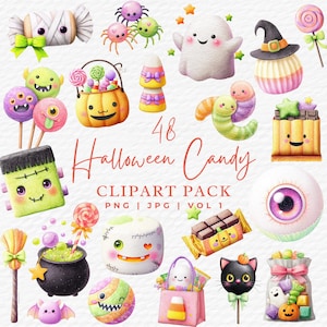 Clipart PNG di vermi gommosi, dolciumi di Halloween, lecca-lecca, clipart, grafica, download digitale, uso commerciale, invito spettrale