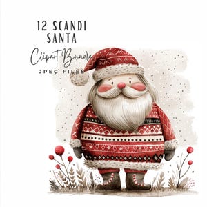 Pacchetto Scandi Santa Clipart / Clipart natalizio gnomo scandinavo acquerello / Cartolina di Natale fai da te / Diario spazzatura in carta digitale / Santa Gonk