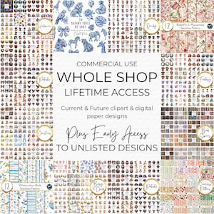 Whole Shop Clipart & Digital Paper Unlimited Lifetime Access Bundle, Clipart Digital Paper Designer Bundle Commercial Use Digital Download