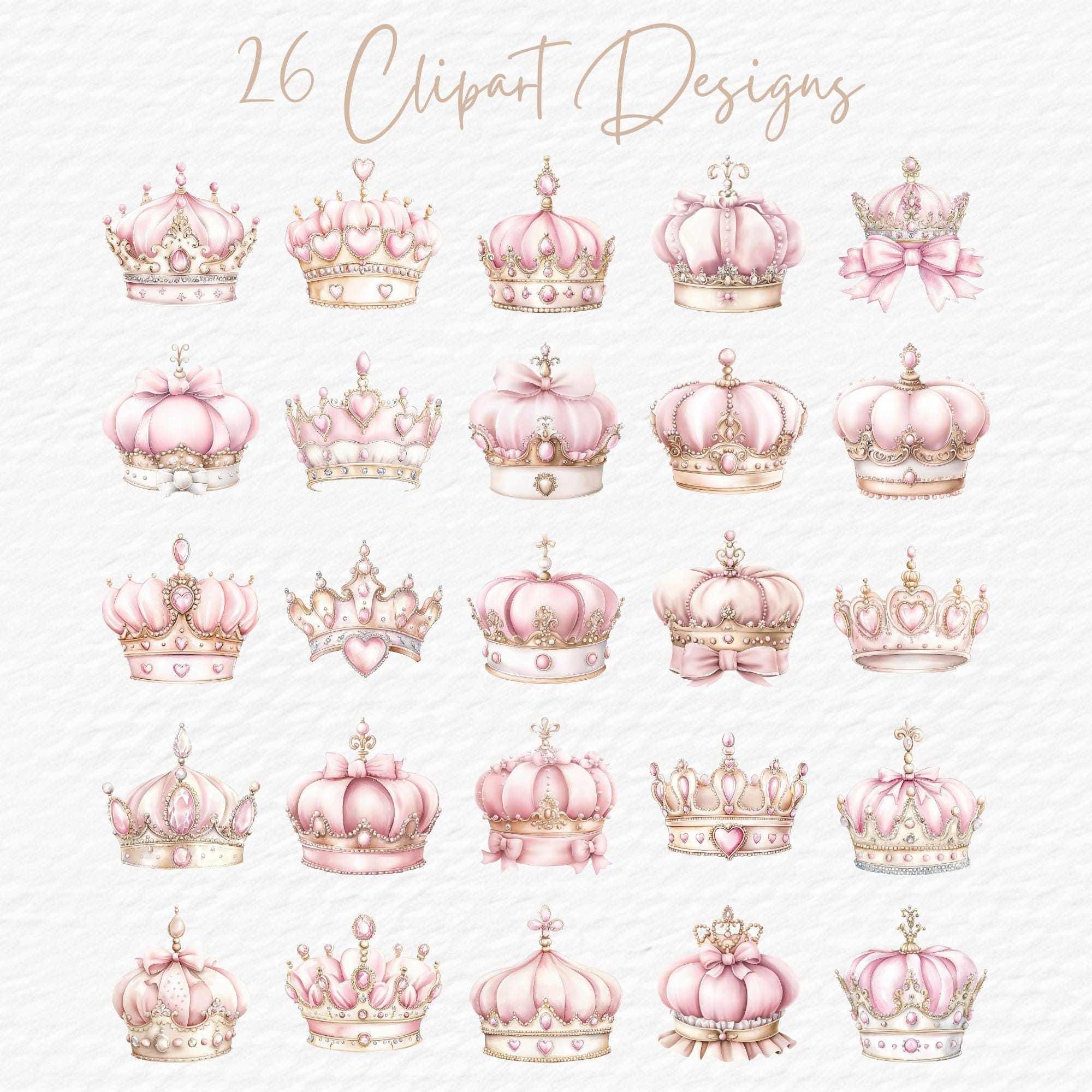 Watercolor Princess Crown Clipart, Pink and Gold Tiara (digital ...