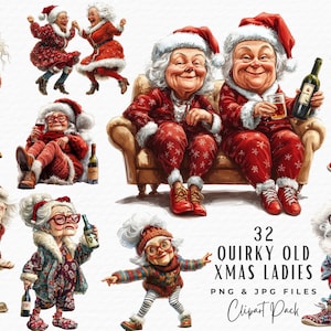 Imágenes prediseñadas de anciana divertida en Navidad, linda y alegre caricatura de abuela borracha, alegre anciana abuela PNG, descarga digital