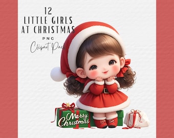 Christmas Girl Clipart Bundle, Whimsical Watercolor PNG (Digital Download)