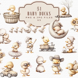 Aquarell Baby Ente Clipart Bundle, 51 süße Entlein Babyparty Illustration Clipart, digitaler Download kommerzielle Nutzung, Sublimation Design