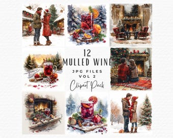 Watercolor Mulled Wine Clipart Bundle, Christmas Cocktail Art (Digital Download)