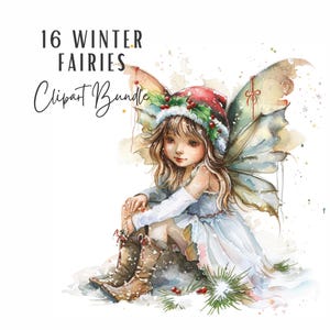 Winter Fairy Clip Art Bundle, 16 Cute Watercolor Winter Christmas Holiday Fantasy Fairy Tale Clipart JPG, Digital Download Commercial Use