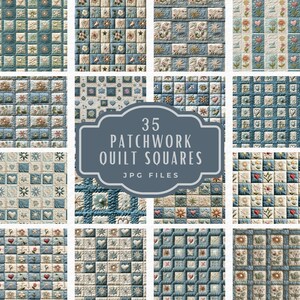 35 Shabby Chic Quilt Square Clipart: Patchworkmönster (digital nedladdning)