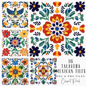 Talavera Tile Clipart Set: Mexican Mosaic Art Designs (Digital Download)