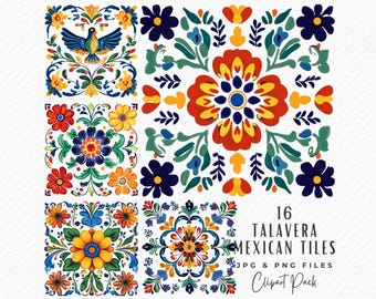 Talavera Tile Clipart Set: Mexican Mosaic Art Designs (Digital Download)