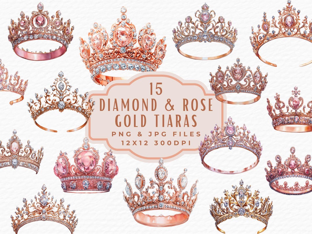 Watercolor Princess Crown Clipart: Pink & Gold Tiaras (digital Download ...