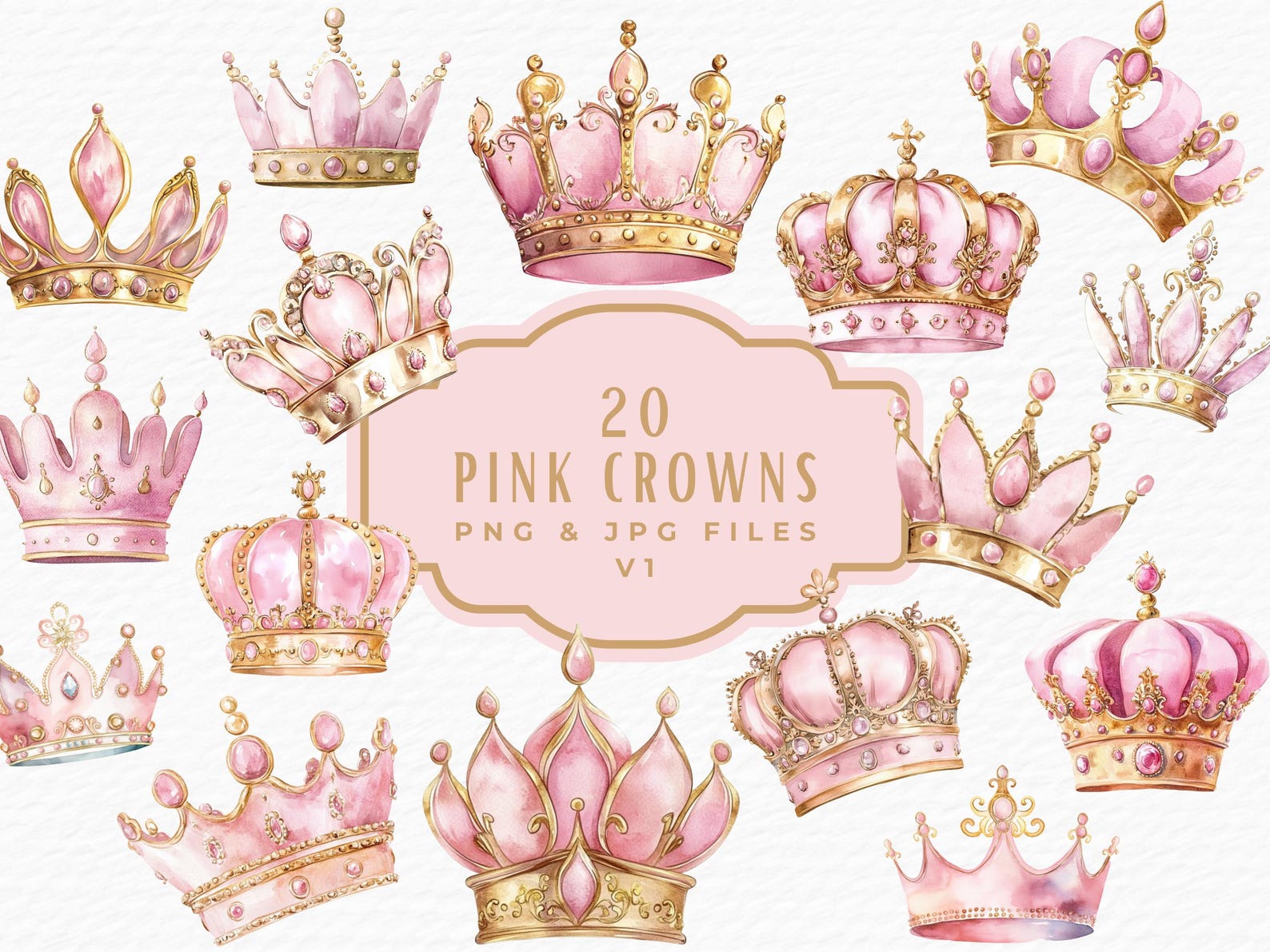 Watercolor Pink Gold Tiara Crown Clipart, Princess Collection (digital ...