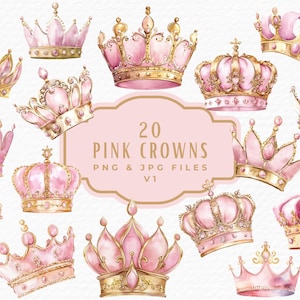 Tiara Krone Clipart, Aquarell Prinzessin Rosa Gold königliche Krone Clipart, digitaler Download kommerzielle Nutzung, magische Märchen Girly Ästhetik