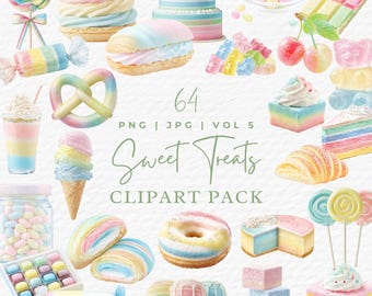 Aquarell süße Leckereien Clipart Bundle, Pastell Desserts (Digitaler Download PNG)