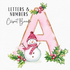 Alfabeto de Natal e Números Clipart, Letras de Boneco de Neve de Natal Rosa Dourado Feminino e Números Clipart PNG, Download Digital, Uso Comercial