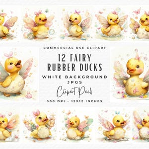 Pacchetto Clipart di bagnoschiuma di anatre di gomma / Clipart di anatre fatate rosa acquerello / Download digitale di anatre di gomma per bambini / Clipart di ragazze per baby shower
