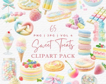 Aquarell süße Leckereien, Clipart: Pastell Cupcakes, Macarons (PNG Digital Download, kommerzielle Nutzung)