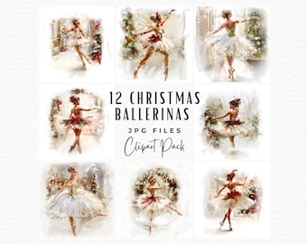 Watercolor Christmas Ballerina Clipart, Nutcracker Ballet (Digital Download)