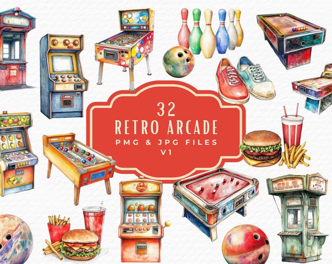 Retro Game Arcade Clipart, Nostalgia Arcade Clipart Set: Classic Games ...