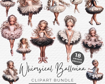 Bundle de cliparts aquarelle ballerine, art de ballet fantaisiste (téléchargement numérique)