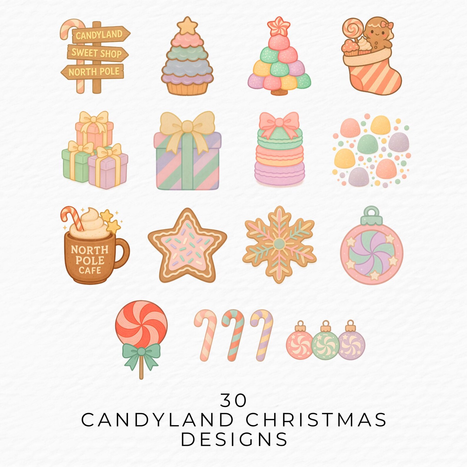 Pink Christmas Candyland Clipart, Cute Watercolor Sweets, Cakes, Ice ...