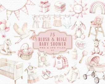 Watercolor Baby Girl Clipart: Blush Pink Nursery Decor (Digital Download)