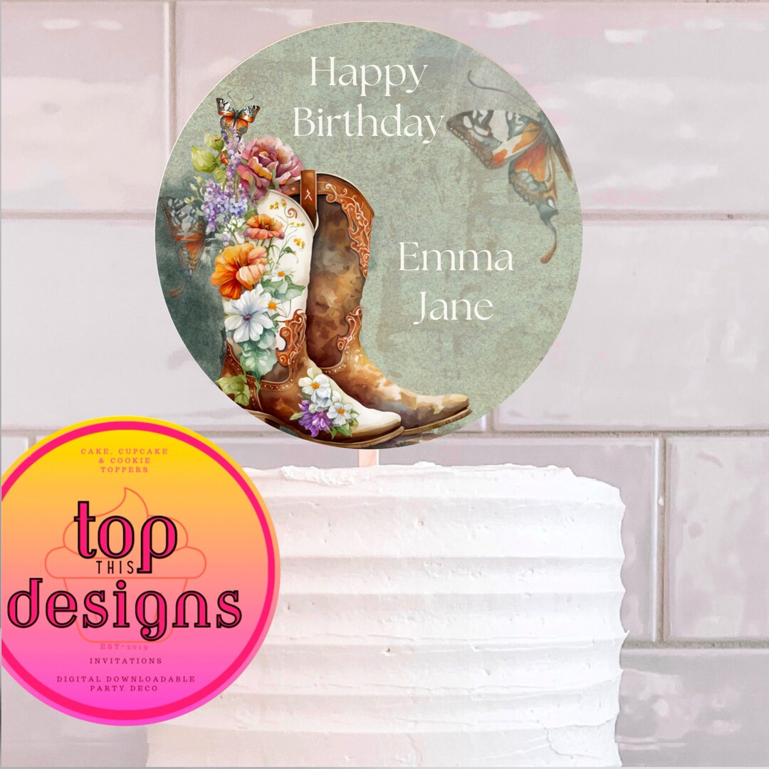 Printable Floral Cowgirl Boots Cake, Cupcake, Centerpiece Topper ...