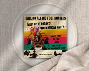 Sasquatch Birthday Invitation: Bigfoot Party, Editable Canva (Digital Download)